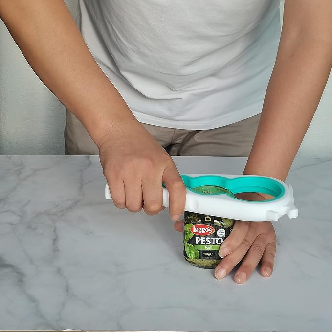 Otstar Jar Opener Bottle Opener and Can Opener for Weak hands, Seniors with Arthritis and Anyone with Low Strength, Mutil Jar Opener Get Lids Off Easily (White and Cyan)