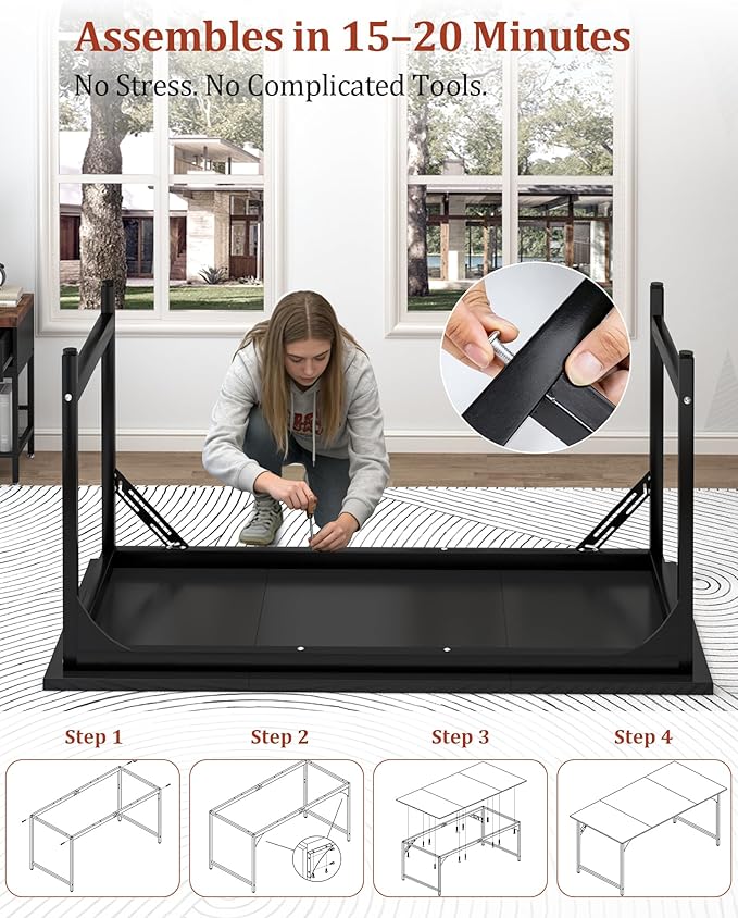 Computer Desk, 55.1" Office Desk, Extra Wide 23.62” Deep Desktop, 0.59” Thick Heavy-Duty Home Office Desks, Office Table with Steel Frame, Modern Wood PC Desk for Bedroom Study Writing Gaming Work