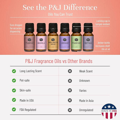P&J Trading Fragrance Oil Ladies Set | Pearberry, Lavender, Warm Vanilla Sugar, Plumeria, Magnolia, Wisteria Candle Scents for Candle Making, Freshie Scent, Soap Making Supplies, Diffuser Oil Scents