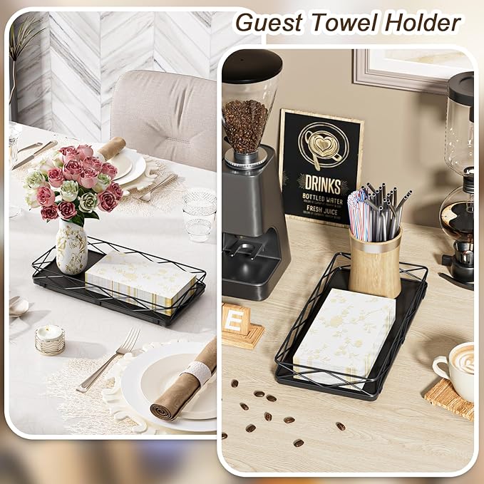 Toilet Paper Basket Holder, 13" Bathroom Tray Countertop, Wood and Metal Toilet Tank Tray Bathroom Vanity Organizer for Toiletry, Kitchen Sink Organizer for Soap Dispenser (Black)