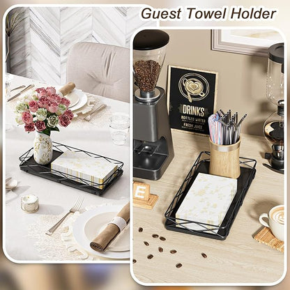 Toilet Paper Basket Holder, 13" Bathroom Tray Countertop, Wood and Metal Toilet Tank Tray Bathroom Vanity Organizer for Toiletry, Kitchen Sink Organizer for Soap Dispenser (Black)