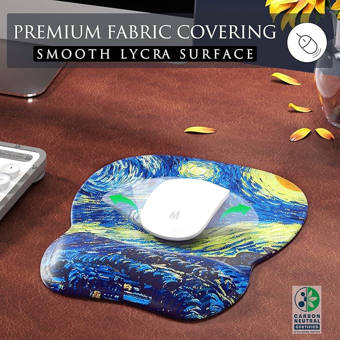 MROCO Ergonomic Mouse Pad with Gel Wrist Rest, 9.4 x 8.1 in, Starry Night | Ergonomic Shape Design, Multiple Pattern Options, Gel Wrist Comfort, Smooth Lycra Surface, Non-Slip PU Base