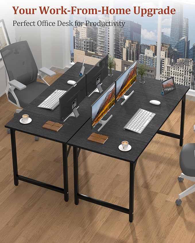 Computer Desk, 55.1" Office Desk, Extra Wide 23.62” Deep Desktop, 0.59” Thick Heavy-Duty Home Office Desks, Office Table with Steel Frame, Modern Wood PC Desk for Bedroom Study Writing Gaming Work