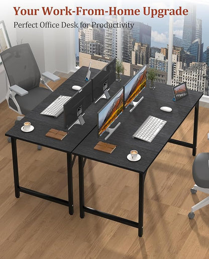 Computer Desk, 55.1" Office Desk, Extra Wide 23.62” Deep Desktop, 0.59” Thick Heavy-Duty Home Office Desks, Office Table with Steel Frame, Modern Wood PC Desk for Bedroom Study Writing Gaming Work