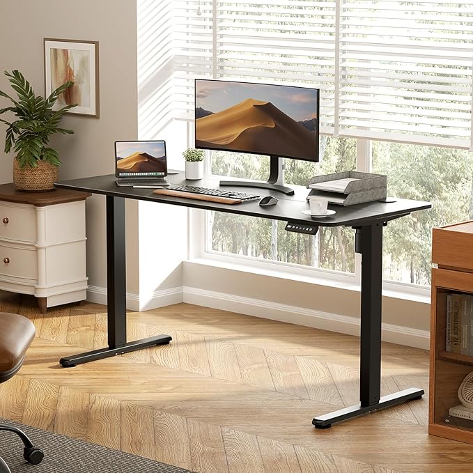 Electric Standing Desk Adjustable Height 48 x 24 Inch, Sit Stand Desk, Stand up Desk for Home Office, Computer Workstation (Spliced Desktop,Black)