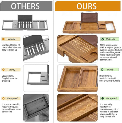 Acacia Wood Bathtub Tray Caddy,Foldable Bath Tray for Tub,Expandable Bath Table Trays,Bathtub & Bathroom Accessories for New Home & Mothers, Birthday Gifts for Mom