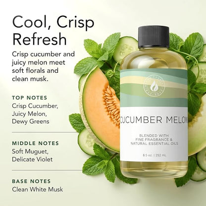 Aroma Country Cucumber Melon Diffuser Oil - Luxury Hotel Cucumber Melon Fragrance Oil for Diffuser Refill, Fresh Fruit Home Aroma Diffusers - Premium Aromatherapy Oils & Home Scent (8.5 Fl Oz)