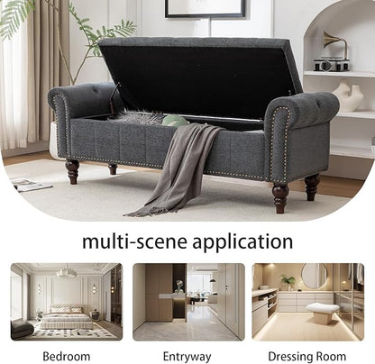 HOMEFLEX 58” Long Storage Bench, Upholstered Ottoman with Tufted Trim, Large End-of-Bed Bench for Bedrooms, Living Rooms, and Entryways (Dimgray)