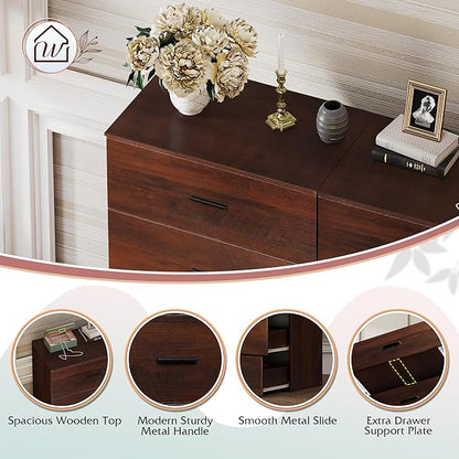 WLIVE Tall Dresser for Bedroom, Wood Chest of Drawers with Mental Handles, Brown Bedroom Dresser with 5 Drawers, Modern Minimalist Closet Store Organizer for Living Room, Hallway