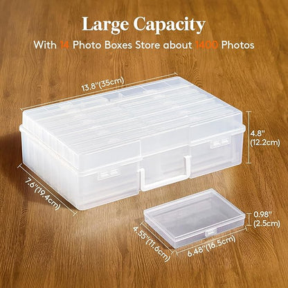 Lifewit 4x6 Photo Storage Box, 14 pcs Inner Photo Case with Lids, Clear Photo Organizers with 1 Sheet Label Sticker, Plastic Craft Storage Box for Seeds Sticker Cards Pictures Stamps Office Supplies