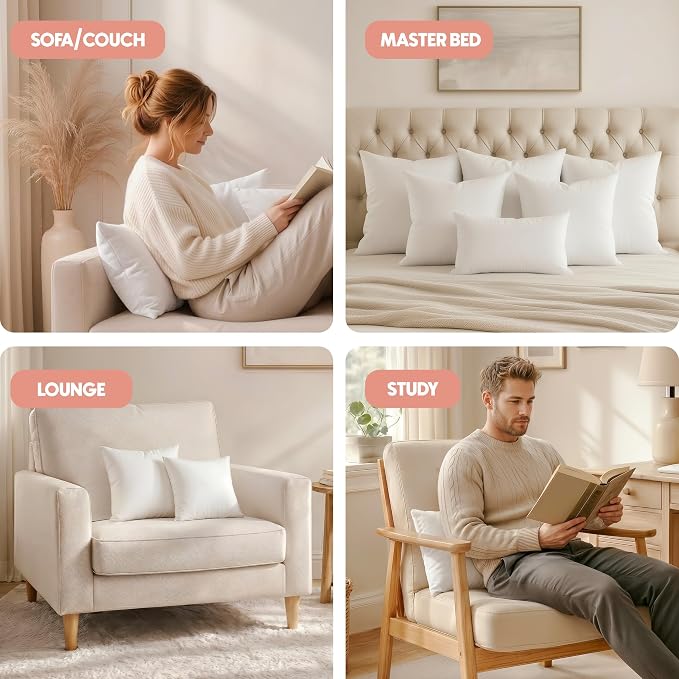 Utopia Bedding 16x16 Pillow Inserts, Set of 2, White – Indoor Decorative Throw Pillows for Bed, Sofa & Couch – Soft, Supportive & Fluffy Cushion Inserts