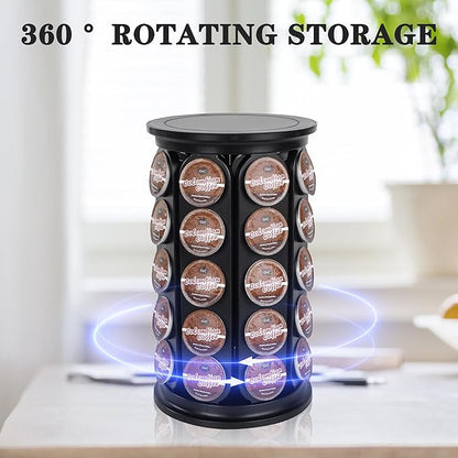Coffee Pod Holder, Holds 40 K Cup Coffee Capsules, Large Capacity Round Organizer with 360-Degree Rotation, Black