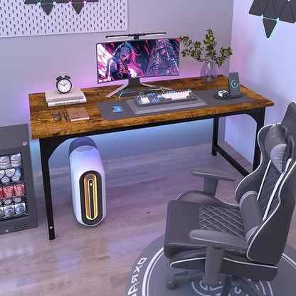 Computer Desk, 47 Inch Home Office Desks, Office Desk for Gaming Writing Study Work, Study Table with Large Legroom, Computer Desk with Metal Frame, Modern Simple Home Office Desk for Bedroom