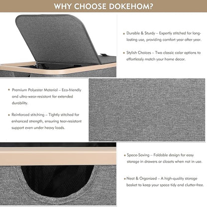 DOKEHOM 160L Double Laundry Basket with Removable Lid and Laundry Bags, Large Collapsible Laundry Hamper with 2 Sections (Dark Grey)