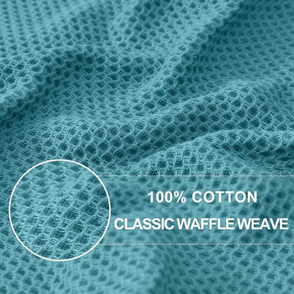 Homaxy 100% Cotton Waffle Weave Kitchen Dish Towels, Ultra Soft Absorbent Quick Drying Cleaning Towel, 13 x 28 Inches, 18-Pack, Lake Blue