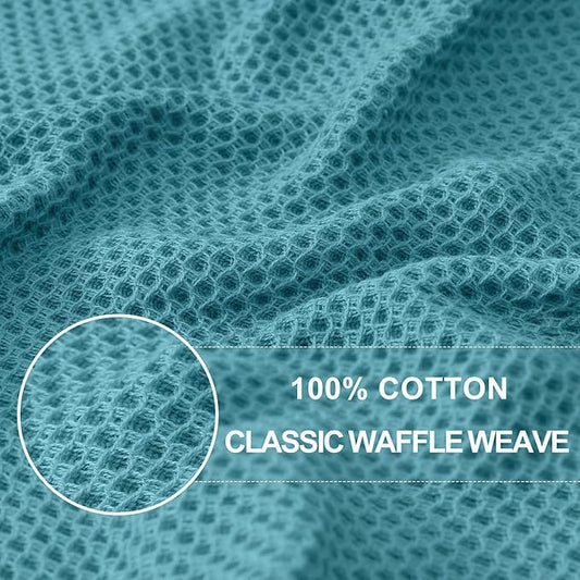 Homaxy 100% Cotton Waffle Weave Kitchen Dish Cloths, Ultra Soft Absorbent Quick Drying Dish Towels, 12 x 12 Inches, 18-Pack, Lake Blue