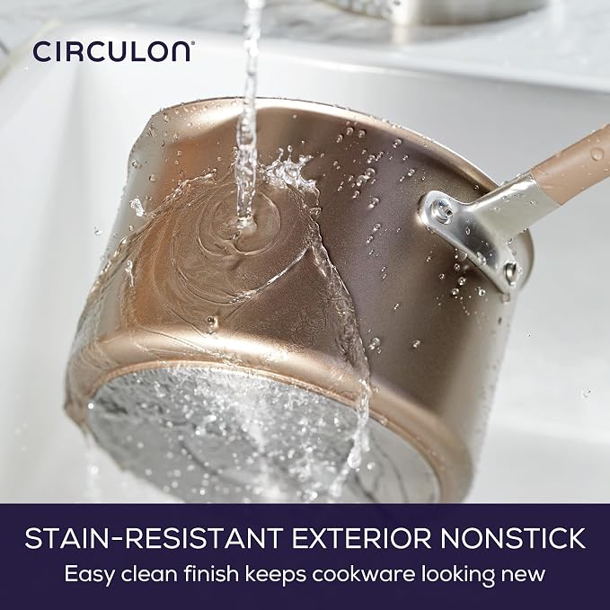 Circulon Premier Professional Hard Anodized Nonstick Cookware Induction Pots and Pans Set, 8 Piece - Bronze