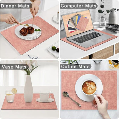Homaxy Faux Leather Heat Resistant Placemats for Dining Table Set of 8, Waterproof Wipeable Washable PU Table Mats, Easy to Clean Anti-Slip Place Mats, 11.8" x 17", Pink