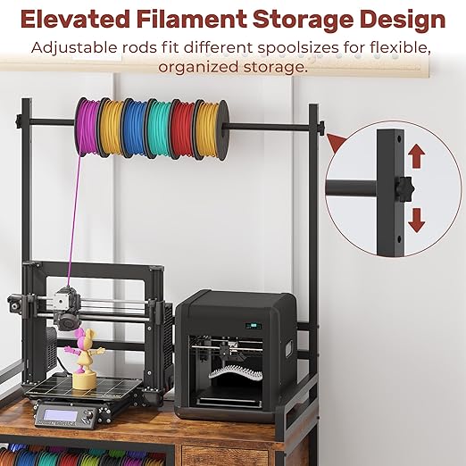 3D Printer Stand with Filament Storage – Tall 66" Heavy Duty Metal 3D Printer Table with Power Hub, Drawer & X-Bracket Stability for Workshop, Studio, Office
