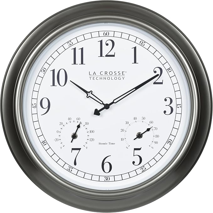 La Crosse Technology Atomic Analog Clock with Temperature and Humidity, 18" Dia. (404-00237)