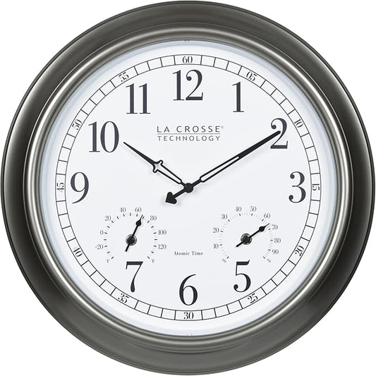 La Crosse Technology Atomic Analog Clock with Temperature and Humidity, 18" Dia. (404-00237)