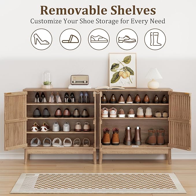 Shoe Cabinet with 2 Doors and Shelves, 4-Tier Shoe Cabinet Storage for Entryway, Freestanding Entryway Shoe Organizer Cabinets