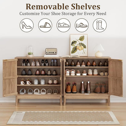 Shoe Cabinet with 2 Doors and Shelves, 4-Tier Shoe Cabinet Storage for Entryway, Freestanding Entryway Shoe Organizer Cabinets