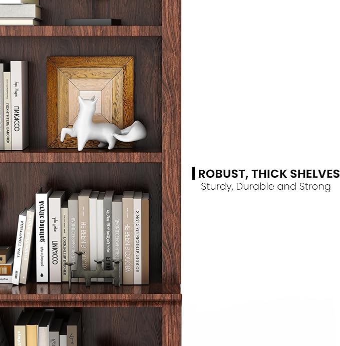 72 in Tall Bookcase, Dark Cherry 31.3 in Wide Floor Standing Bookshelf, 5 Tier Large Floor Standing Display Storage Shelves with Adjustable Shelves for Living Room Hallway Home Office Bedroom