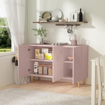 ARTPOWER 47" Accent Cabinet with Cloud Relief, Sideboard Buffet Cabinet with 3 Doors, Modern Decorative Credenza with Storage for Living Room, Kitchen, Dining Room, Hallway, Entryway, Pink