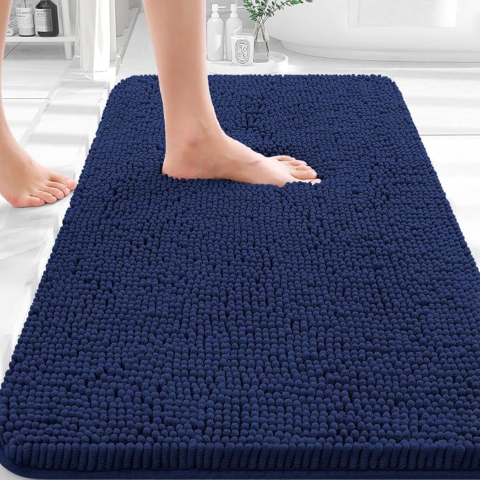OLANLY Bathroom Rugs 35x24, Extra Soft Absorbent Chenille Bath Rugs, Rubber Backing Quick Dry, Machine Washable Bath Mats for Bathroom Floor, Tub and Shower, Home Decor Accessories, Twilight Sapphire