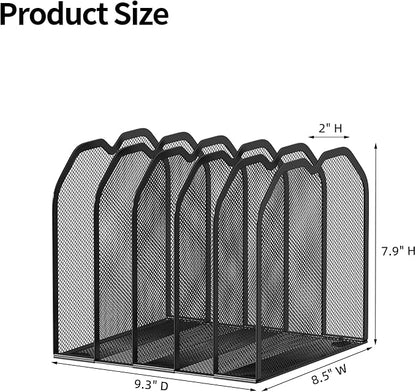 Black 5-Section File Folder Organizer for Desk – Metal Vertical File Holder, Desktop File Organizer Vertical Stand, Letter/A4 Folder Rack, Upright File Sorter