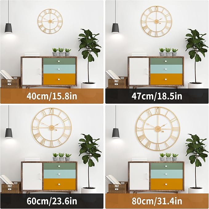 Large Wall Clock for Living Room Decor - 47cm/ 18 Inches Silent Non-Ticking Metal Wall Clocks Battery Operated, Vintage Decorative Modern Wall Clock for Bedroom, Office, Farmhouse Decor