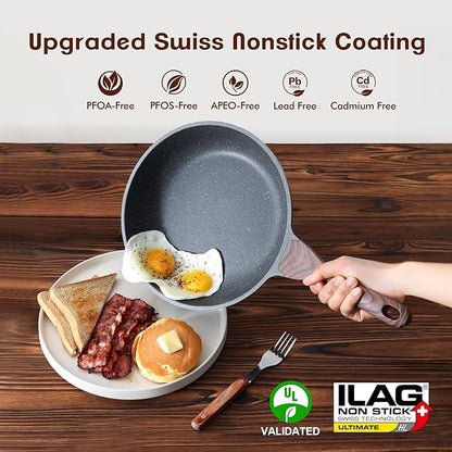 SENSARTE Nonstick Frying Pan Skillet, Swiss Granite Coating Omelette Pan, Healthy Stone Cookware Chef's Pan, PFOA Free (8/9.5/10/11/12.5 Inch) (10 Inch)