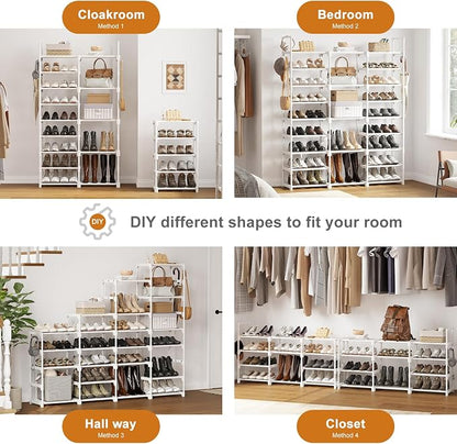 WOWLIVE 9 Tiers Large Shoe Rack White Shoe Rack Organizer for Closet 50-55 Pairs Stackable Heavy Duty Shoe Shelf Shoe Storage with Metal Pipes Plastic Connectors