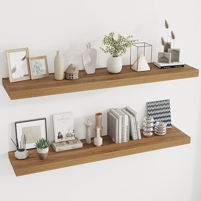 Dreamland 55 Inches Floating Shelves for Wall, 9.8" Deep Long Floating Shelves Set of 2, Large Display & Storage Shelf, Wall Shelf for Bathroom Bedroom Living Room Kitchen Office, Walnut