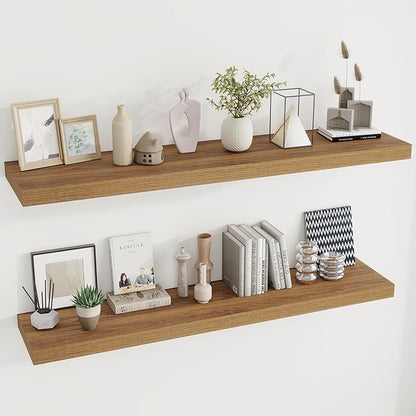 Dreamland 55 Inches Floating Shelves for Wall, 9.8" Deep Long Floating Shelves Set of 2, Large Display & Storage Shelf, Wall Shelf for Bathroom Bedroom Living Room Kitchen Office, Walnut
