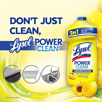 Lysol Power Clean Multi-Surface Cleaner, 2x Concentrated Pour, Sparkling Lemon & Sunflower Essence scent, 28 Fl Oz (Packaging May Vary), Pack of 9