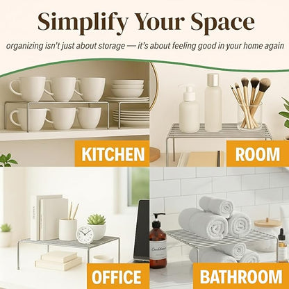 Evelots Kitchen Cabinet Wire Shelf Organizer/Rack - 4 Pack Sturdy Large Metal Shelf Risers - Double Your Counter Space - Great for Kitchen, Freezer, Pantry and Bathroom - Rustproof - Chrome