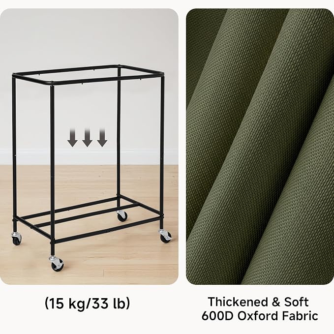 StorageWorks Laundry Hamper 2 Section, 100L Rolling Laundry Sorter Cart with Removable and Washable Liner Bag, Clothes Hamper with Wheels and Handle for Laundry Room and Bedroom, Green