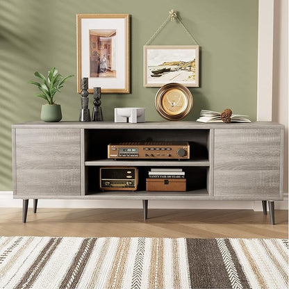 JUMMICO TV Stand for 65 Inch TV, Mid Century Modern TV Stand, Entertainment Center with Storage Cabinet and Open Shelves, TV Console Table Media Cabinet for Living Room, and Bedroom (Gray)