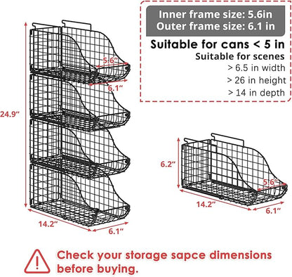 Sonyabecca 4-Pack Stackable Canned Food Organizer with Handles, Soda Can Organizer for Kitchen Pantry Shelves, Foldable Wire Cabinet Shelf for Can Storage, Patent Pending, Black
