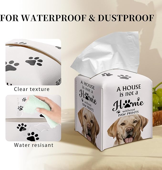 Grace Yonks Cute Labrador Tissue Box Cover Square, Labrador Dog Cube Case for Facial Tissues, 5.2" PU Leather(035)