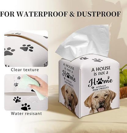 Grace Yonks Cute Labrador Tissue Box Cover Square, Labrador Dog Cube Case for Facial Tissues, 5.2" PU Leather(035)
