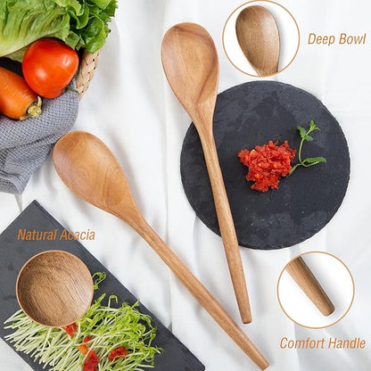 GinSent 2PCS Wooden Spoons for Cooking14 Inch Cooking Wooden Spoons Comfort Grip Wood Spoons Cooking Kitchen Utensils for Stirring Scraping Flipping, Serving,Non-Stick Cookware Corner spoon & Spoon