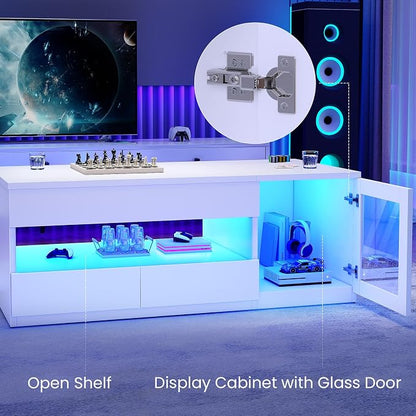 Itaar 39.4" Lift Top Coffee Table with 2 Drawers, Modern LED Coffee Tables for Living Room, Coffee Table with Glass Storage Cabinet, White