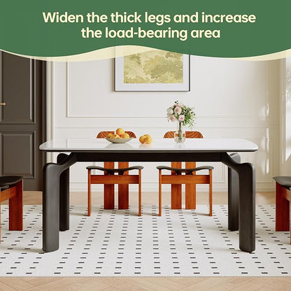 59'' Modern Dining Table, Sintered Stone Dining Table, Rectangular Slate Patio Table with Metal Legs, Indoor-Outdoor Ceramics Table for Patio, Backyard, Scratch and Heat Resistant