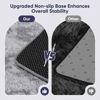 Area Rug for Living Room Bedroom: 9x12 Light Grey Soft Fluffy Shag Upgrade Non-Slip High Pile Carpet Large Fuzzy Plush Indoor Floor Decor Shaggy Rug for Kid Boys Girls Playroom Nursery Modern Home