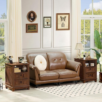 Farmhouse Coffee Table Set of 3, Furniture Set with Charging Station, Coffee Table with Hidden Storage Organizer and Nightsand 3-piece set, Country Center Table Set for Living Room,Office, Home