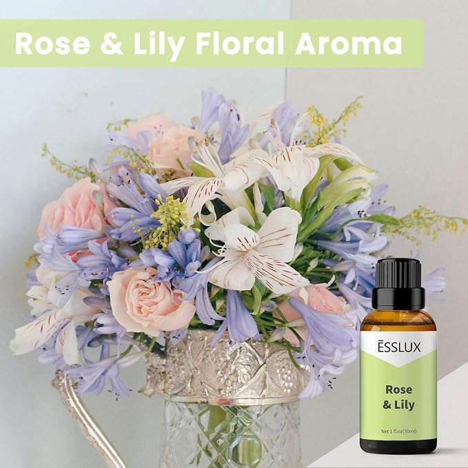 Rose & Lily Fragrance Oil - ESSLUX Essential Oils for Diffuser, Candle Soap Making Scents, Aromatherapy Scented Massage, Perfume for Humidifier Home Fragrance, 1 fl oz
