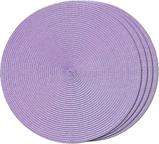 FunWheat Round Braided Placemats Set of 4 Table Mats for Dining Tables Woven Washable Non-Slip Place mats 15 inch(Lilac Purple,4pcs)